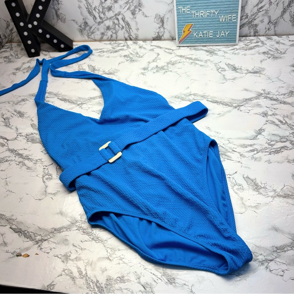 Shade & Shore Women's One Piece in Belted Vibrant Blue Size Large - Picture 8 of 8